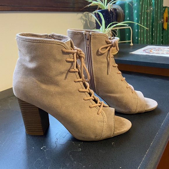 3inch heel ankle lace up booties with open toe - Picture 1 of 5